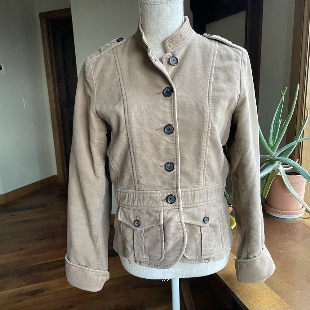 Womens Tan Military-Style Button Front Jacket